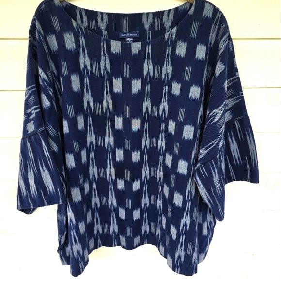 J. Jill Tops - J. Jill PureJill Indigo Women's Mixed-Ikat Kimono Boho Sleek Pullover Top Sz 1X